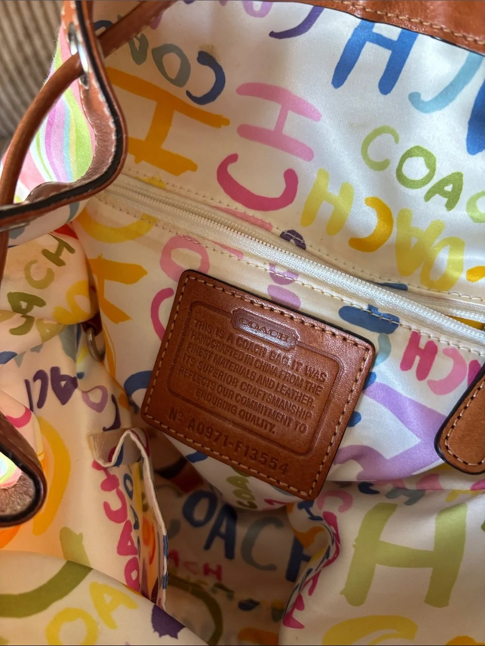 Coach Pink, Green & Blue Striped Canvas Bucket backpack